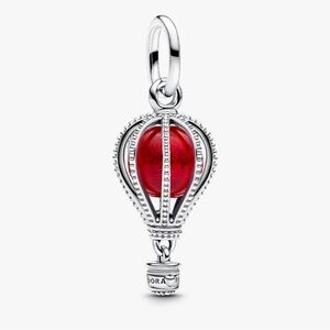 Authentic Pandora Hot Air Balloon Murano Glass Dangle Charm in Red- NWT